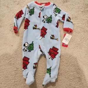 Peanuts Snoopy Christmas Pajamas Baby Boy Girl Footed Sleeper Light‎ Blue 3-6M